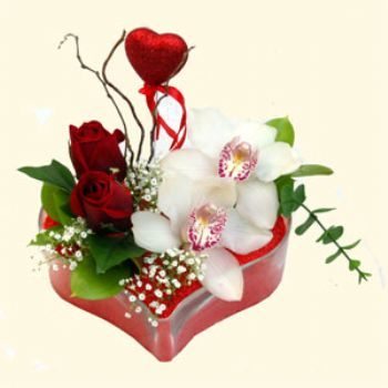  stanbul beikta hediye sevgilime hediye iek  1 kandil orkide 5 adet kirmizi gl mika kalp
